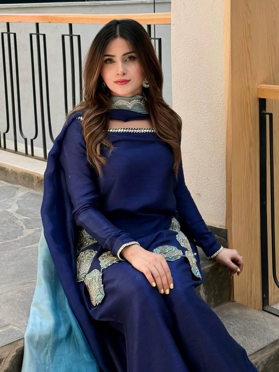 Sapphire Blue Scalloped Couture Set